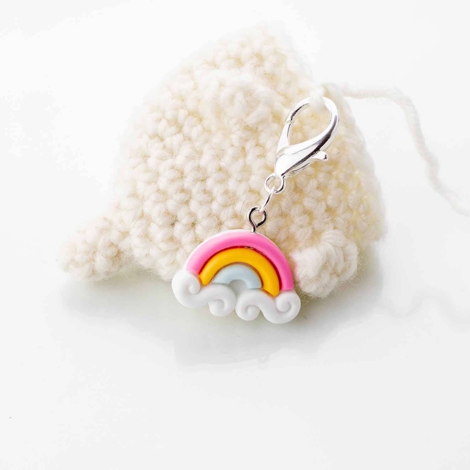 Twice sheared sheep kawaii rainbow crochet row marker for ewe an